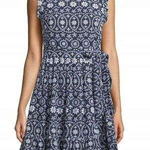 Kate Spade Shore Thing Eyelet Wrap Dress Rich Navy Blue Fresh White